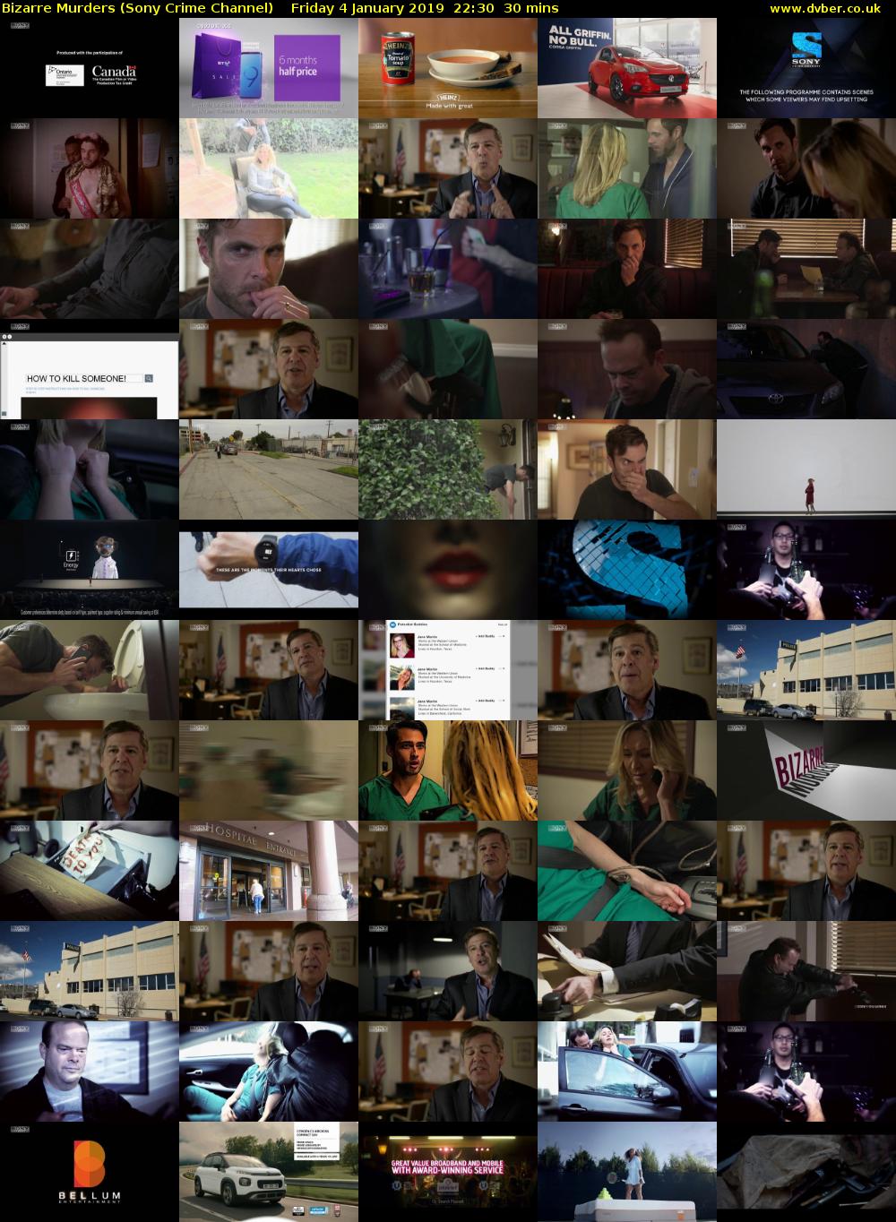 Bizarre Murders (Sony Crime Channel) Friday 4 January 2019 22:30 - 23:00