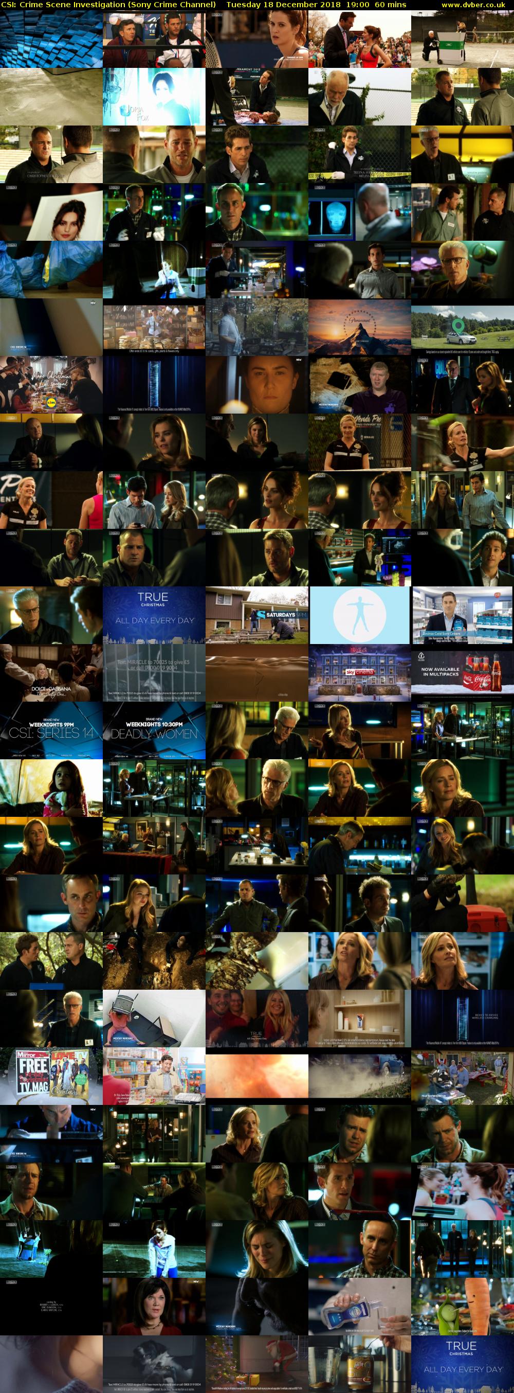 CSI: Crime Scene Investigation (Sony Crime Channel) Tuesday 18 December 2018 19:00 - 20:00