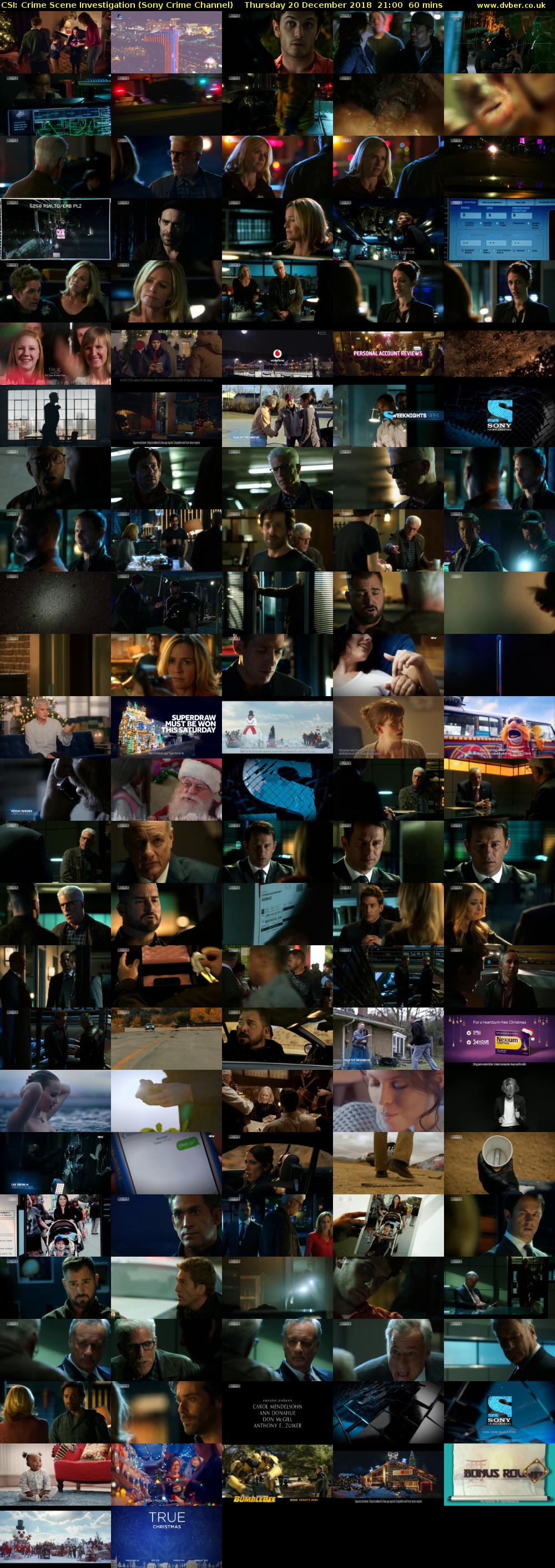 CSI: Crime Scene Investigation (Sony Crime Channel) Thursday 20 December 2018 21:00 - 22:00