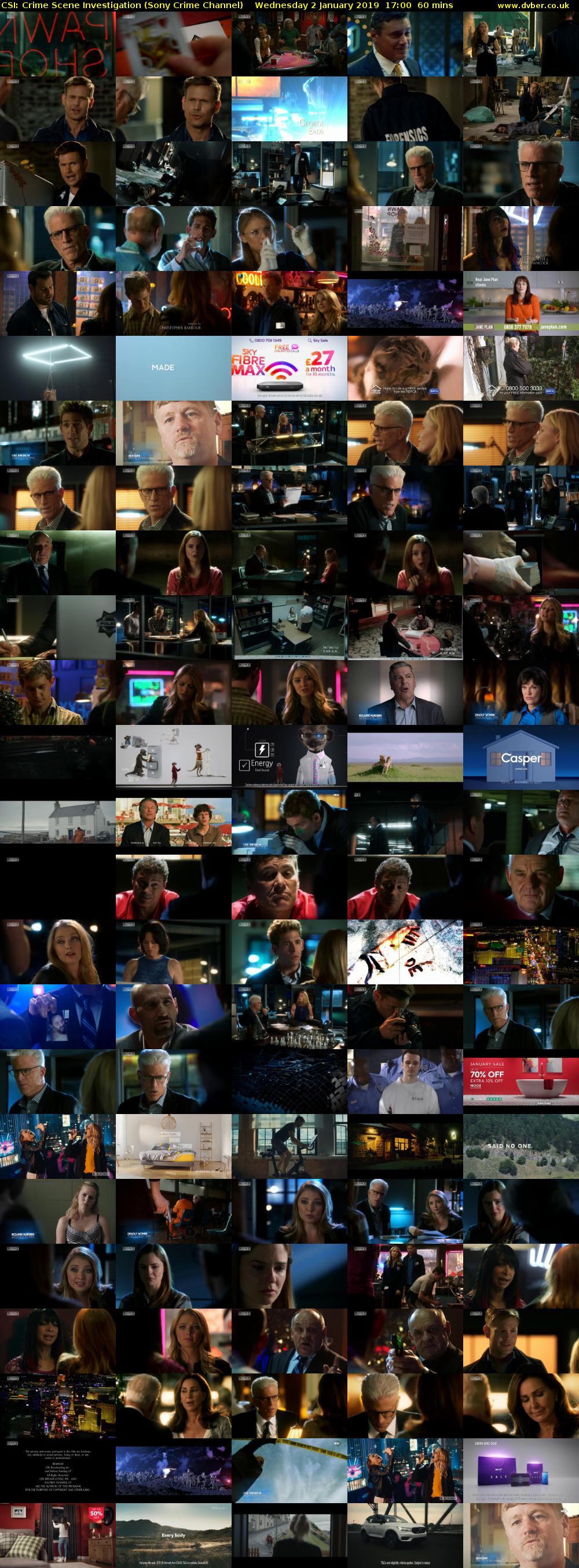 CSI: Crime Scene Investigation (Sony Crime Channel) Wednesday 2 January 2019 17:00 - 18:00