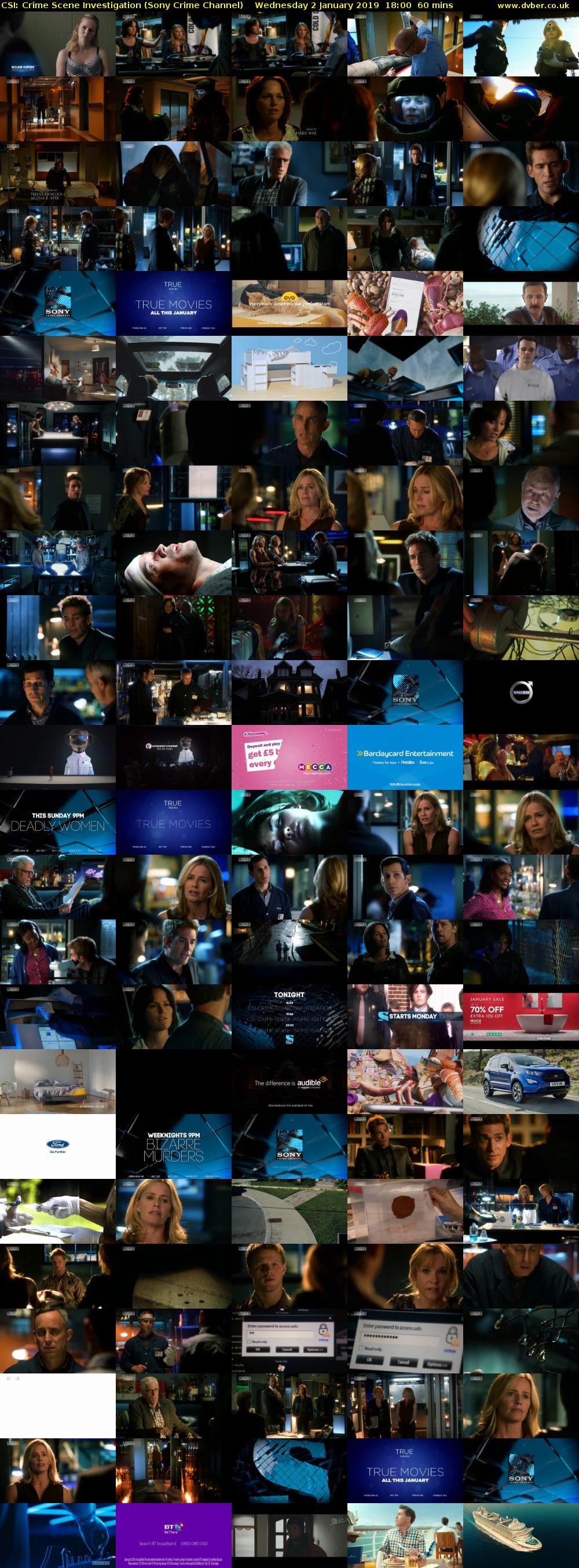 CSI: Crime Scene Investigation (Sony Crime Channel) Wednesday 2 January 2019 18:00 - 19:00