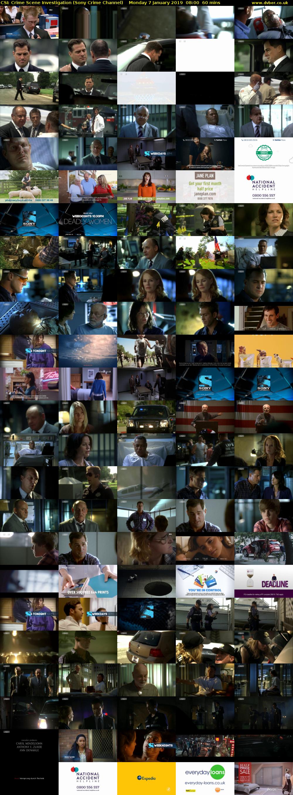 CSI: Crime Scene Investigation (Sony Crime Channel) Monday 7 January 2019 08:00 - 09:00
