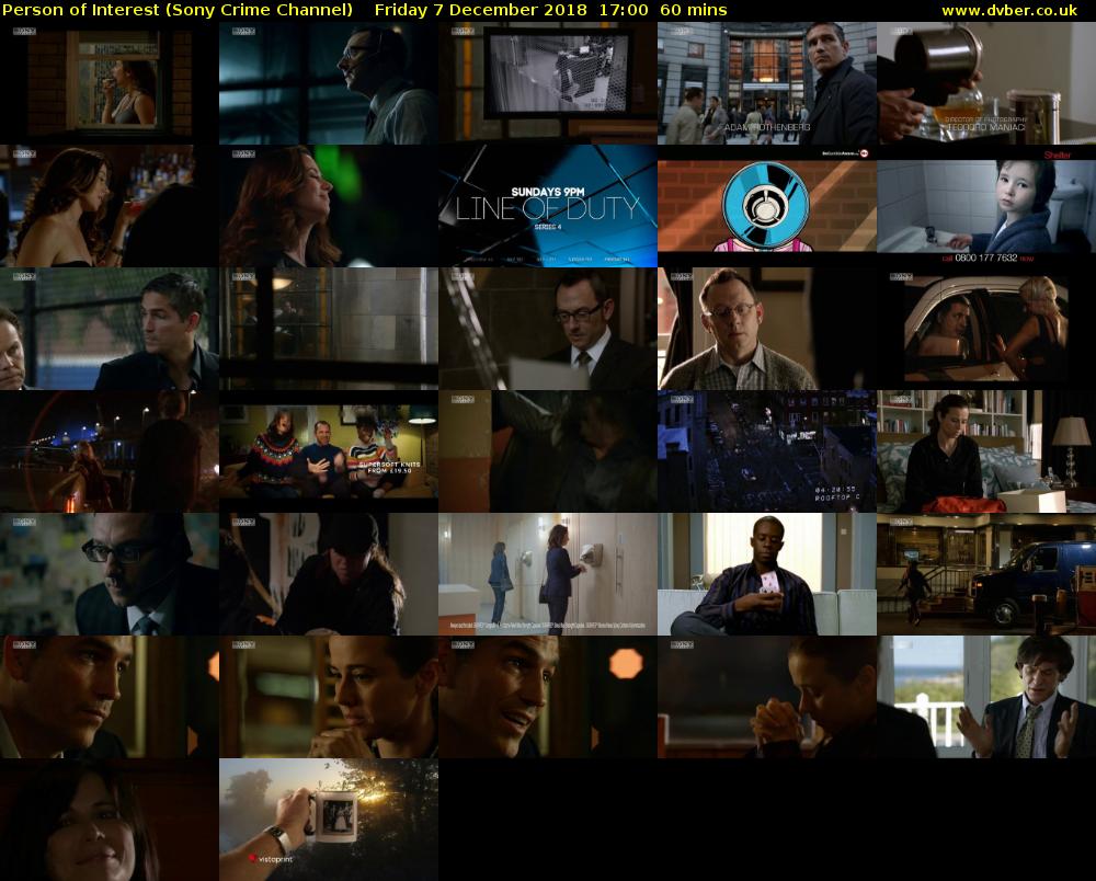Person of Interest (Sony Crime Channel) Friday 7 December 2018 17:00 - 18:00