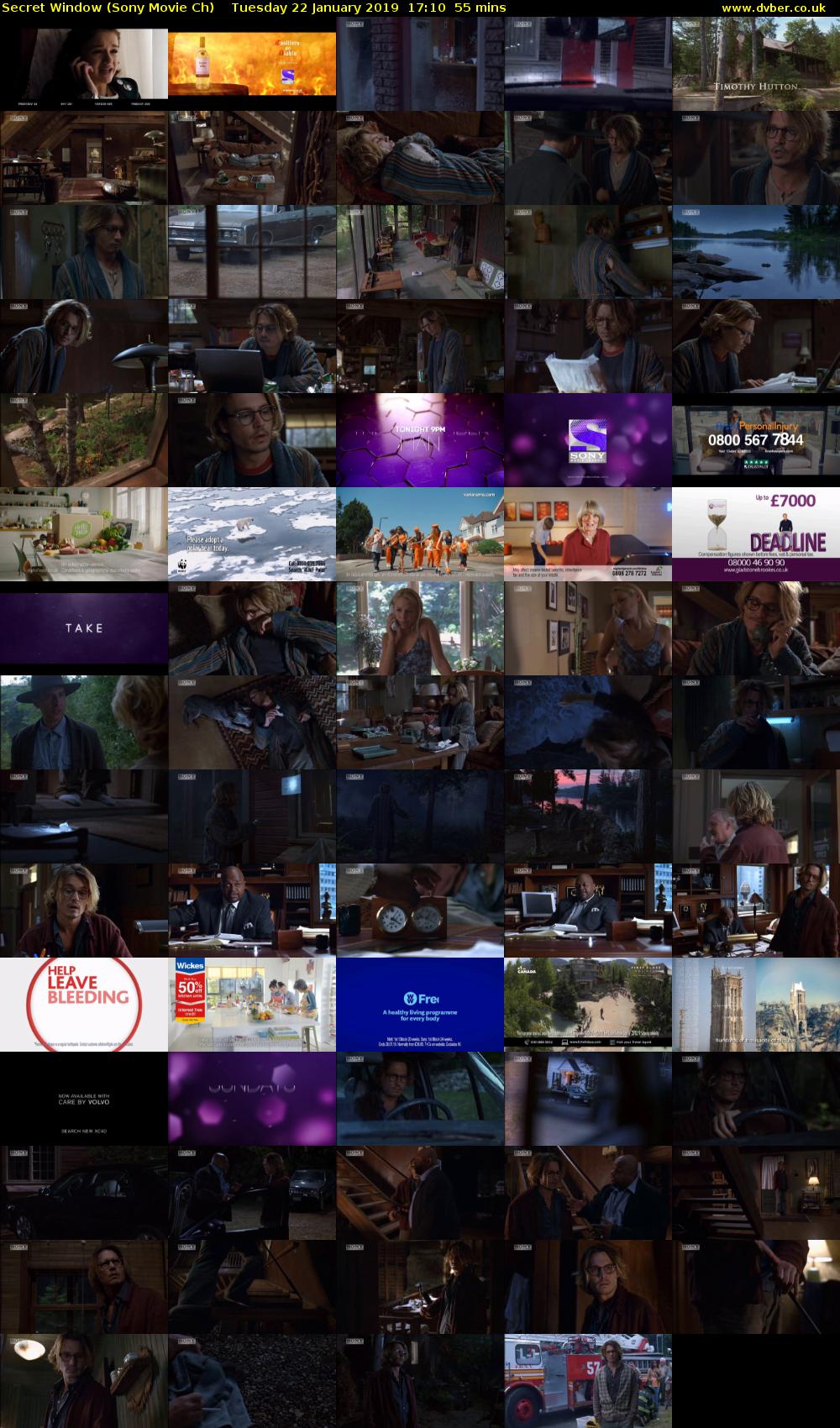 Secret Window (Sony Movie Ch) Tuesday 22 January 2019 17:10 - 18:05