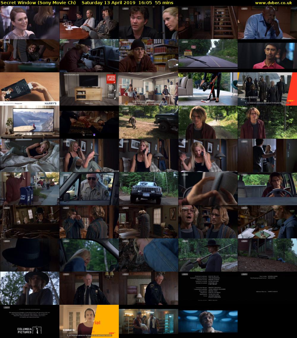 Secret Window (Sony Movie Ch) Saturday 13 April 2019 16:05 - 17:00