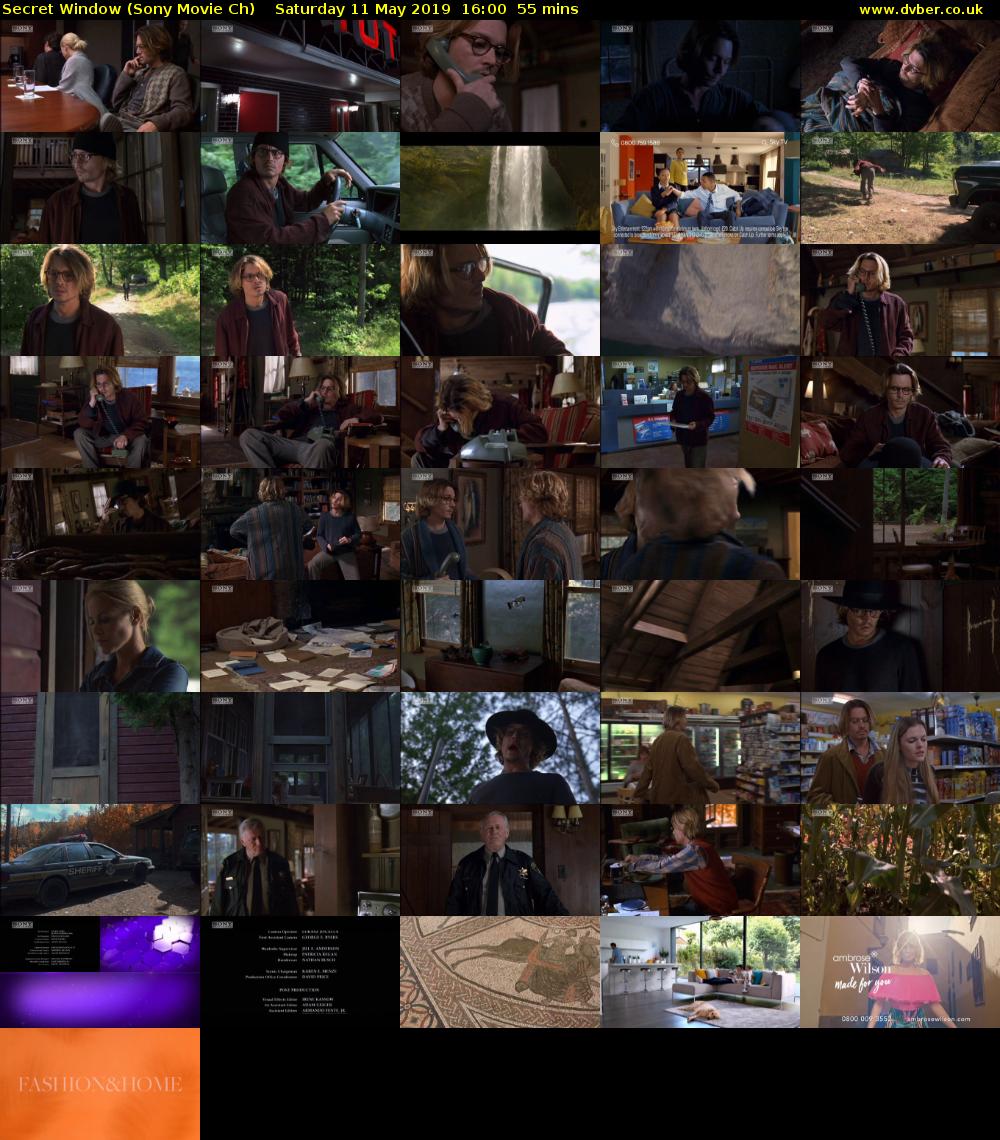 Secret Window (Sony Movie Ch) Saturday 11 May 2019 16:00 - 16:55