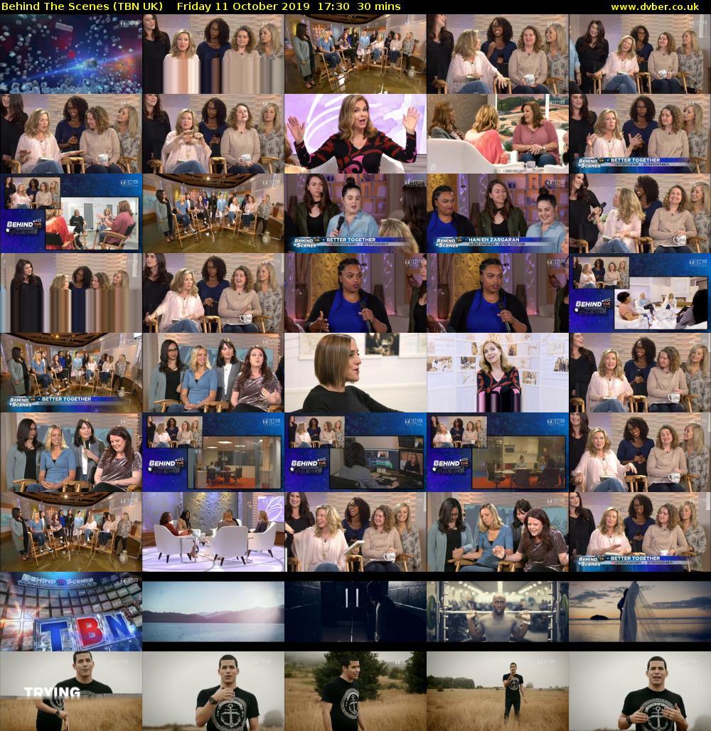 Behind The Scenes (TBN UK) Friday 11 October 2019 17:30 - 18:00