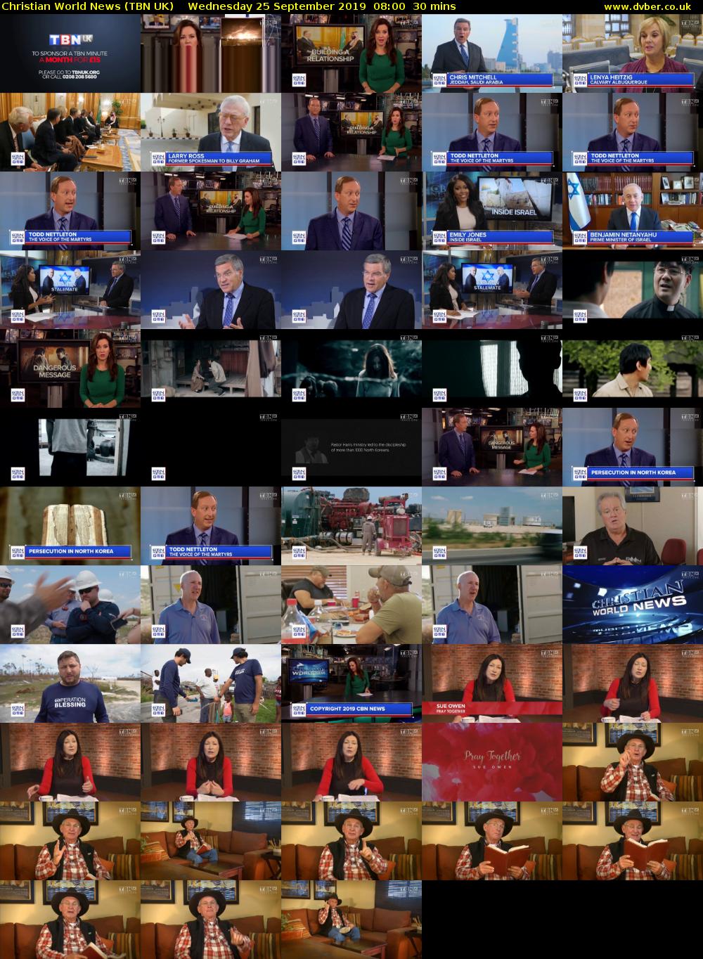 Christian World News (TBN UK) Wednesday 25 September 2019 08:00 - 08:30