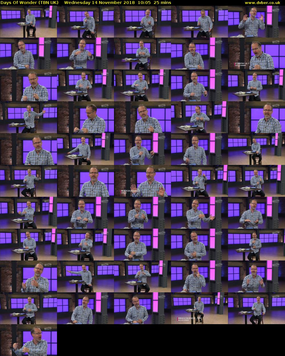 Days Of Wonder (TBN UK) Wednesday 14 November 2018 10:05 - 10:30