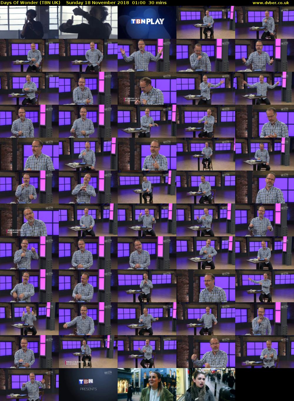 Days Of Wonder (TBN UK) Sunday 18 November 2018 01:00 - 01:30