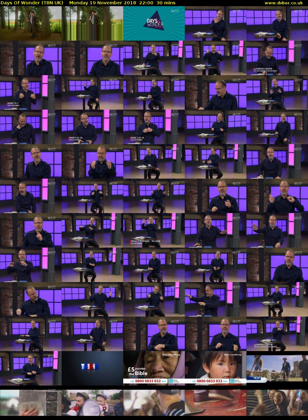 Days Of Wonder (TBN UK) Monday 19 November 2018 22:00 - 22:30