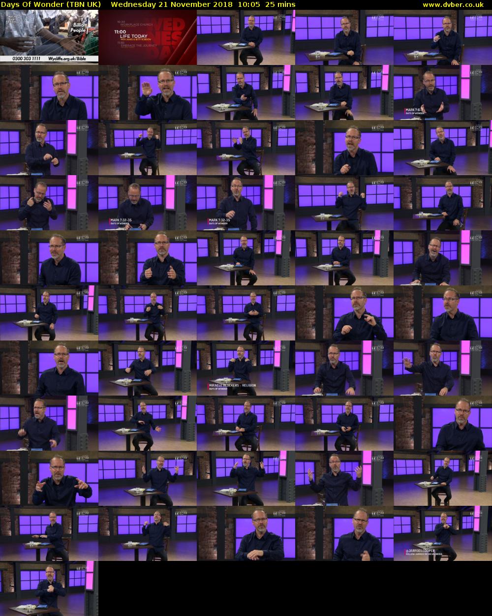 Days Of Wonder (TBN UK) Wednesday 21 November 2018 10:05 - 10:30