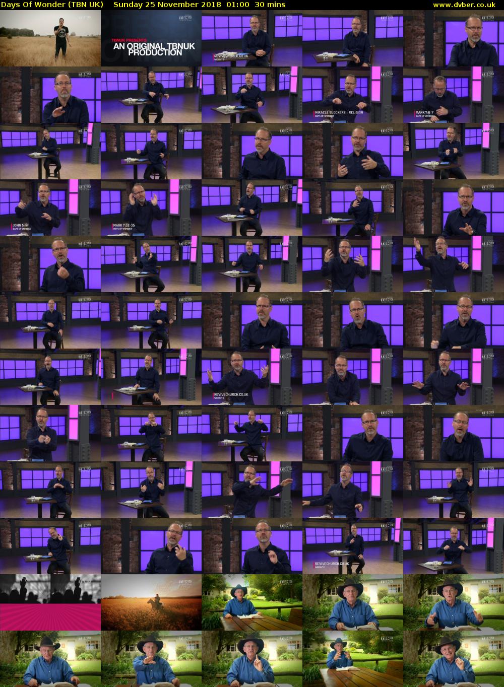 Days Of Wonder (TBN UK) Sunday 25 November 2018 01:00 - 01:30