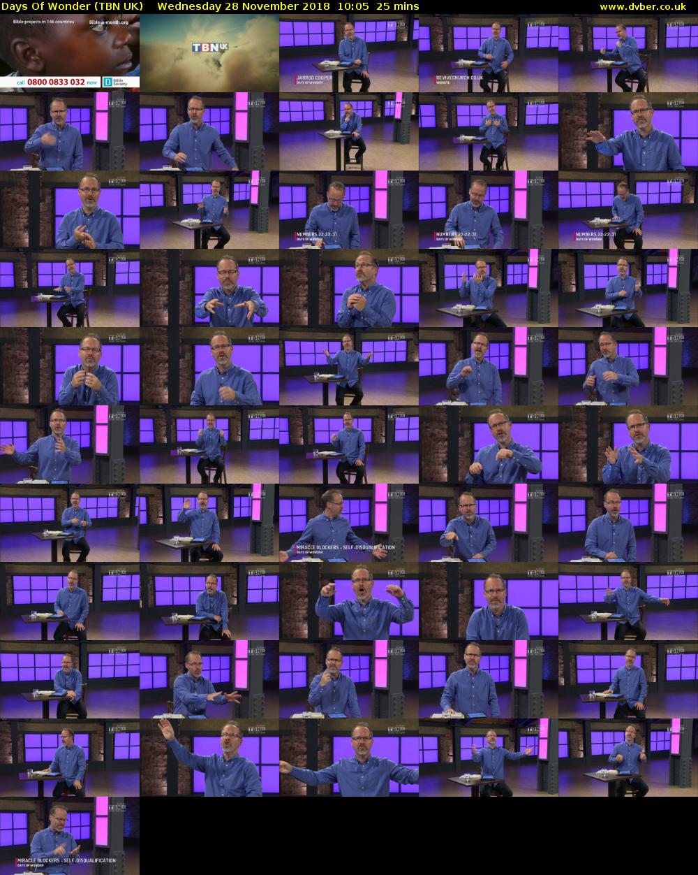 Days Of Wonder (TBN UK) Wednesday 28 November 2018 10:05 - 10:30