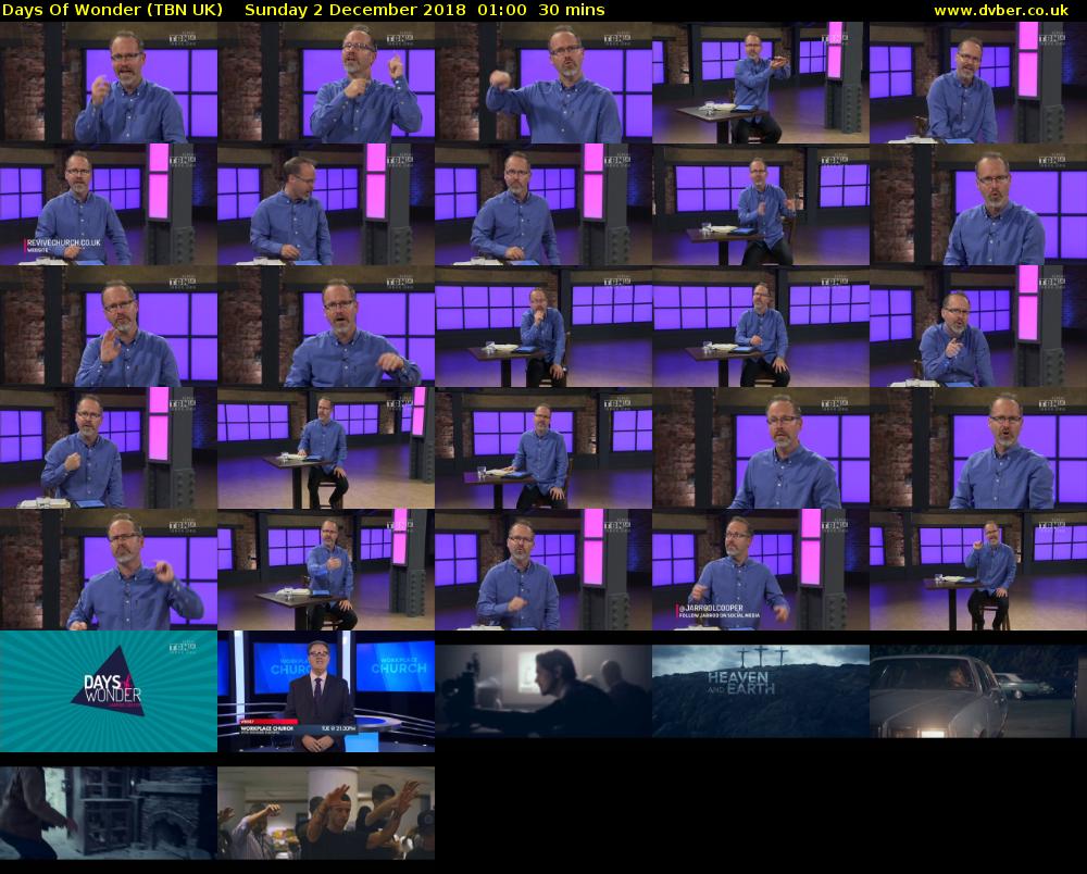 Days Of Wonder (TBN UK) Sunday 2 December 2018 01:00 - 01:30