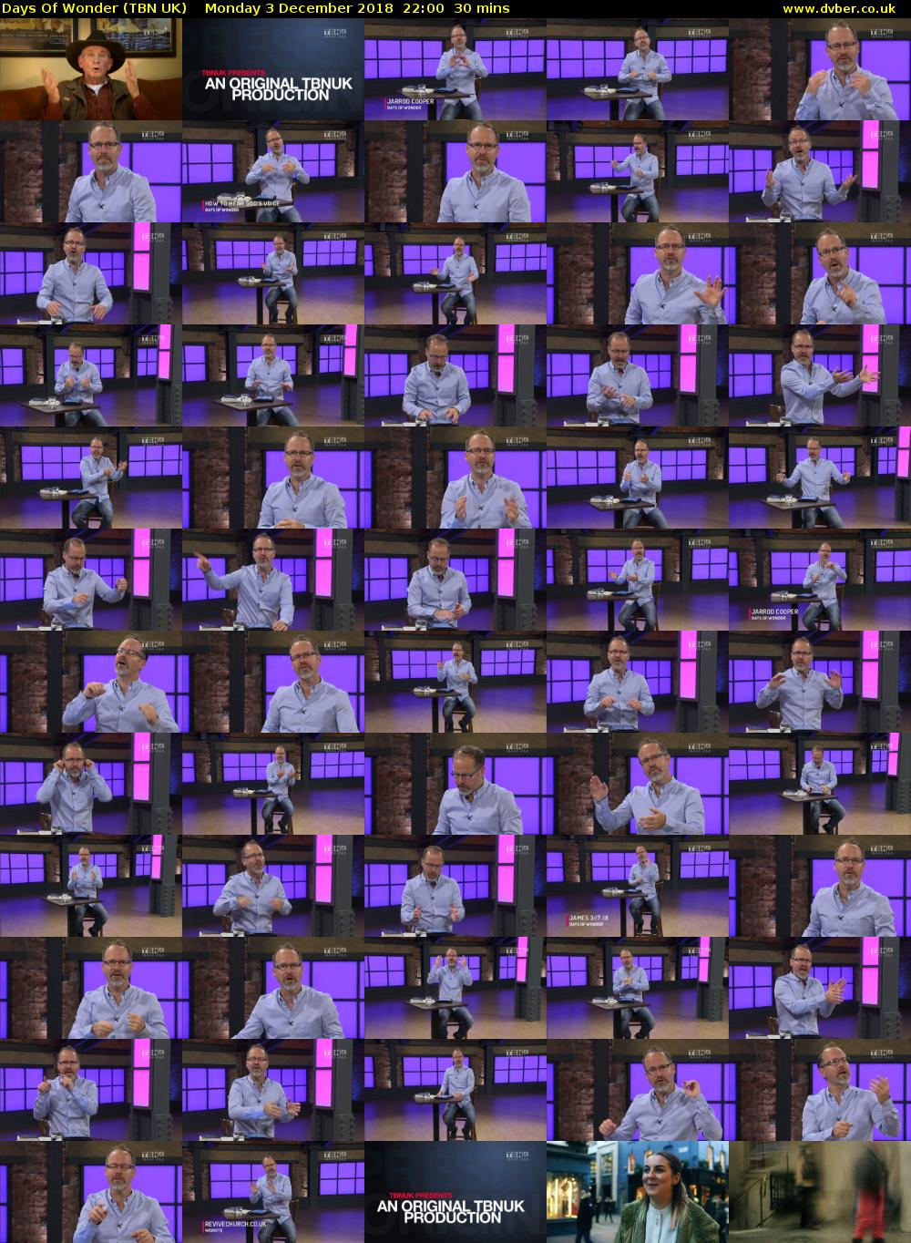 Days Of Wonder (TBN UK) Monday 3 December 2018 22:00 - 22:30