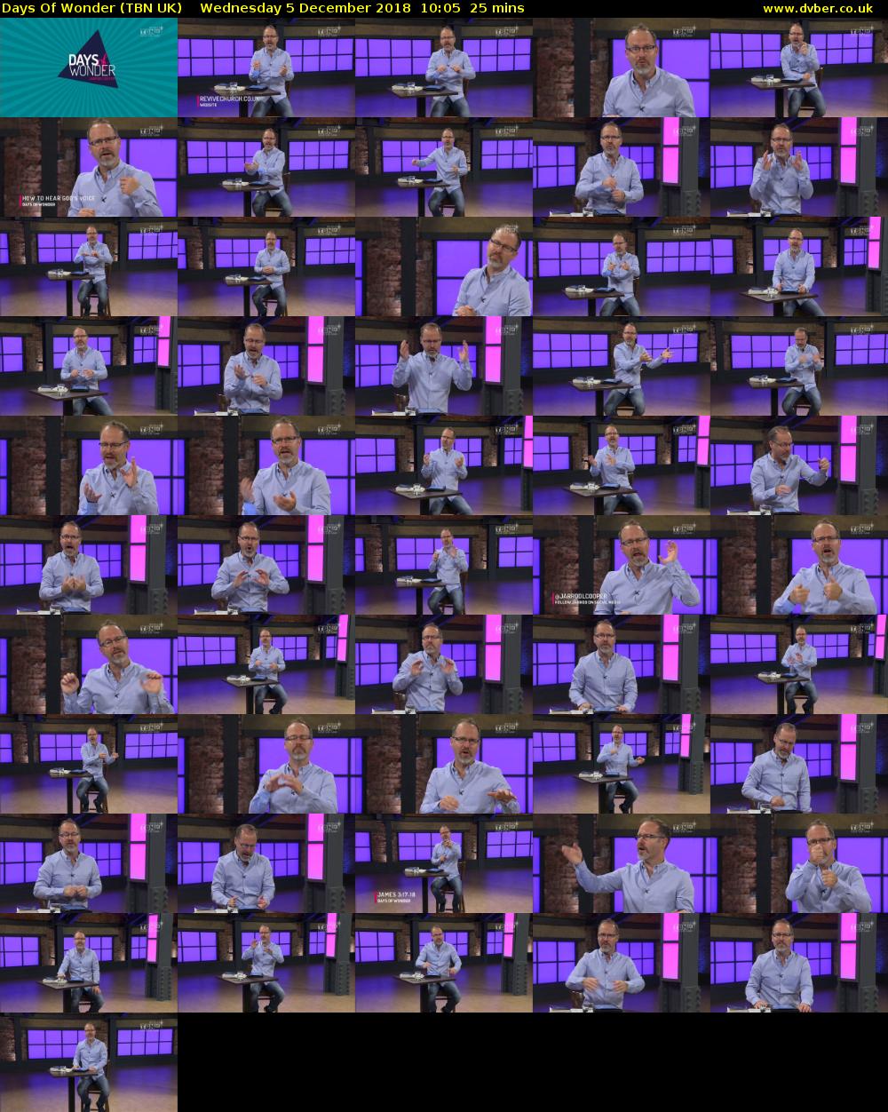 Days Of Wonder (TBN UK) Wednesday 5 December 2018 10:05 - 10:30