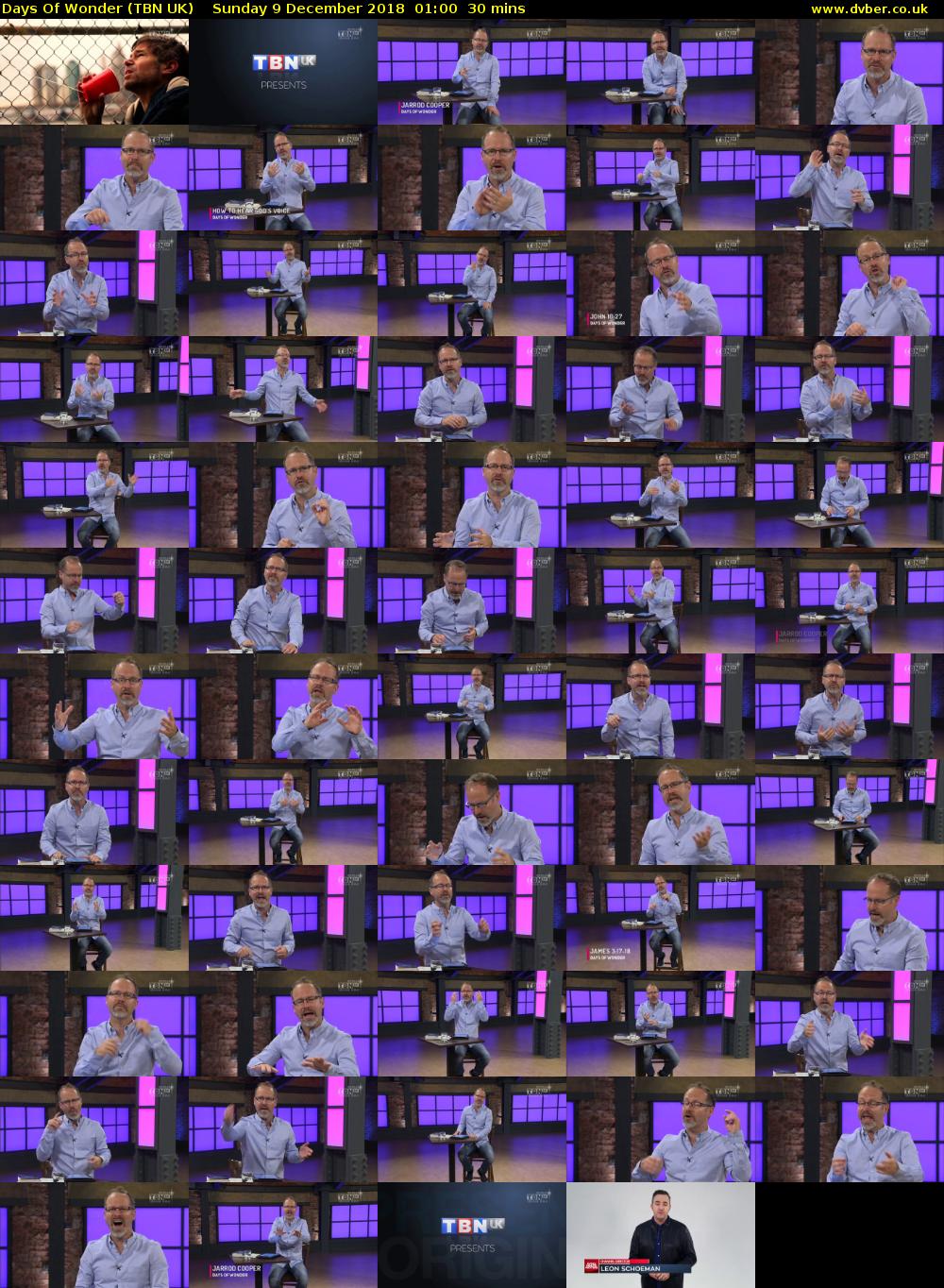 Days Of Wonder (TBN UK) Sunday 9 December 2018 01:00 - 01:30