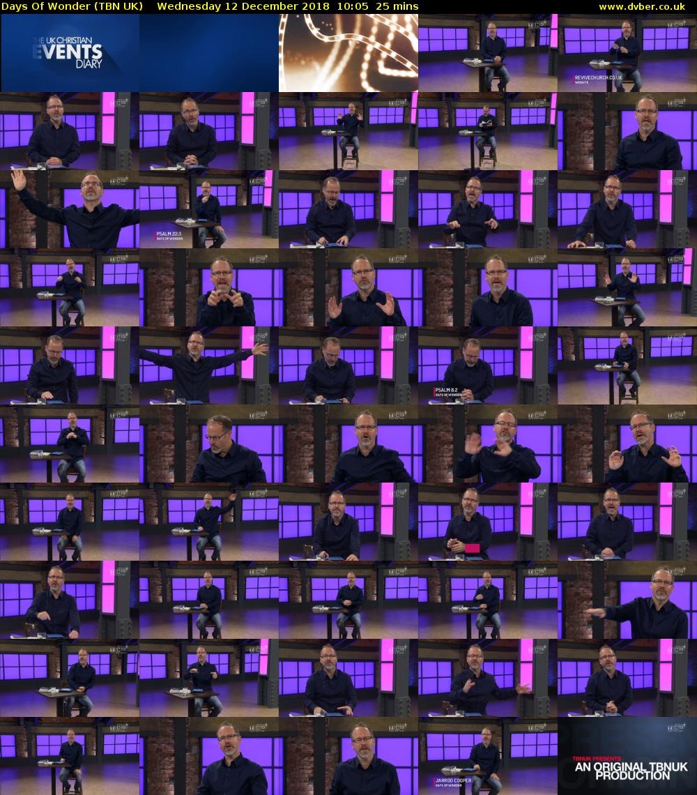 Days Of Wonder (TBN UK) Wednesday 12 December 2018 10:05 - 10:30