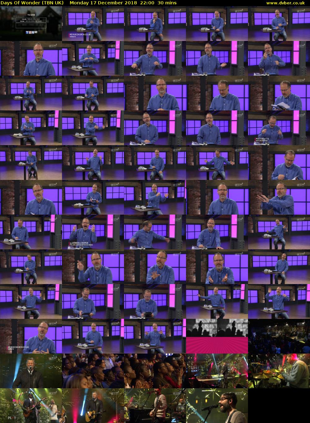 Days Of Wonder (TBN UK) Monday 17 December 2018 22:00 - 22:30