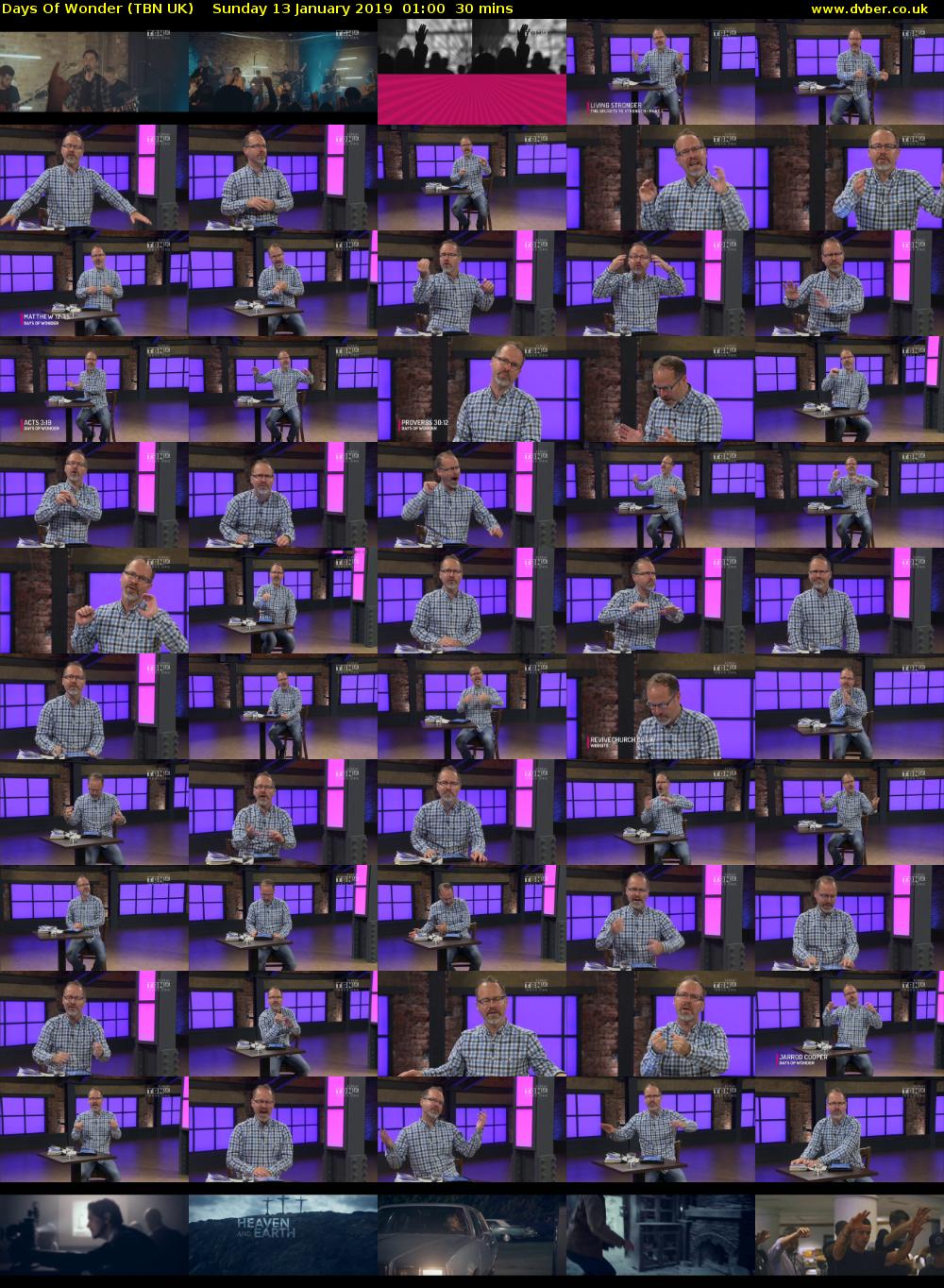 Days Of Wonder (TBN UK) Sunday 13 January 2019 01:00 - 01:30