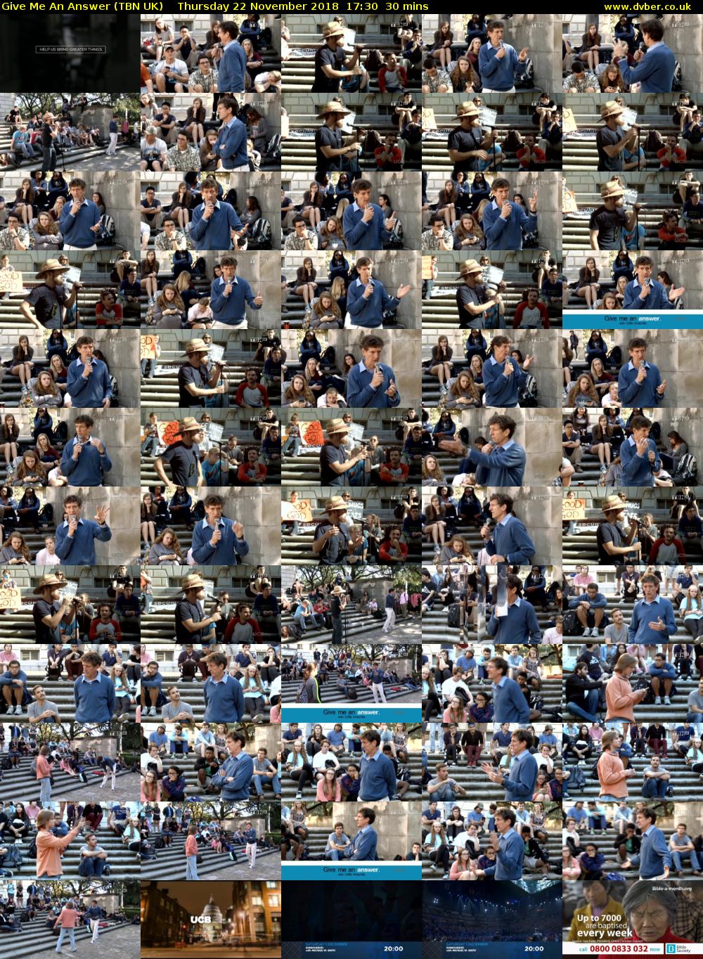 Give Me An Answer (TBN UK) Thursday 22 November 2018 17:30 - 18:00