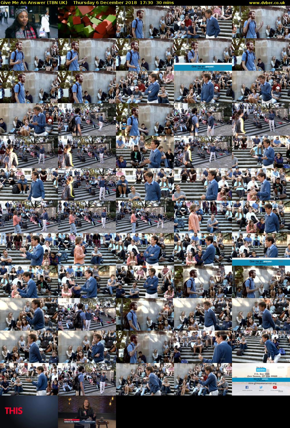 Give Me An Answer (TBN UK) Thursday 6 December 2018 17:30 - 18:00