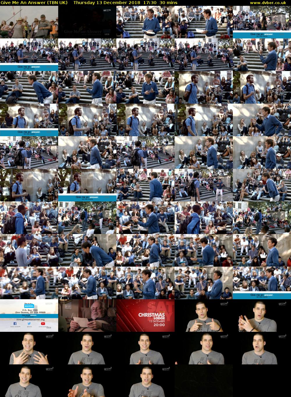 Give Me An Answer (TBN UK) Thursday 13 December 2018 17:30 - 18:00