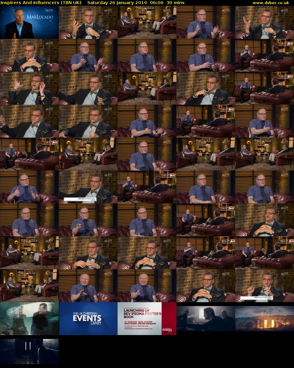 Inspirers And Influencers (TBN UK) Saturday 26 January 2019 06:00 - 06:30