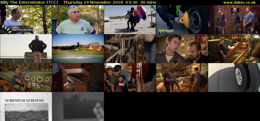 Billy The Exterminator (TCC) Thursday 29 November 2018 03:30 - 04:00