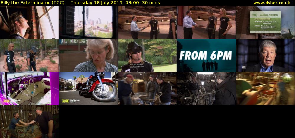 Billy the Exterminator (TCC) Thursday 18 July 2019 03:00 - 03:30