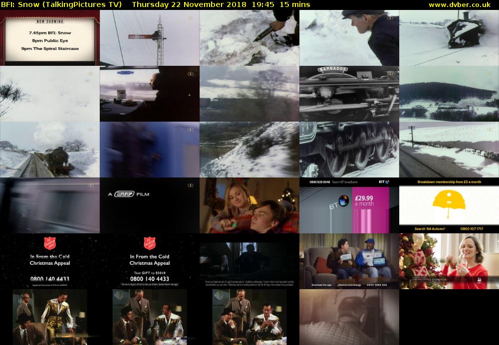 BFI: Snow (TalkingPictures TV) Thursday 22 November 2018 19:45 - 20:00