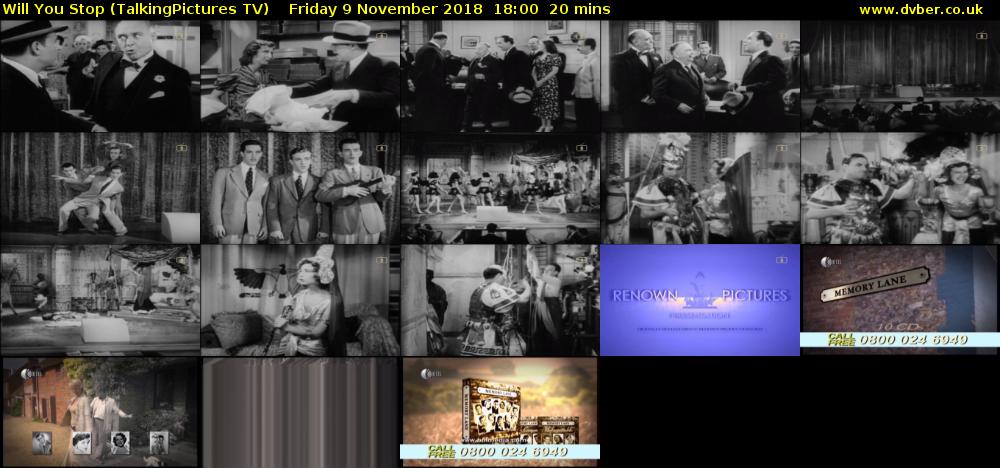 Will You Stop (TalkingPictures TV) Friday 9 November 2018 18:00 - 18:20