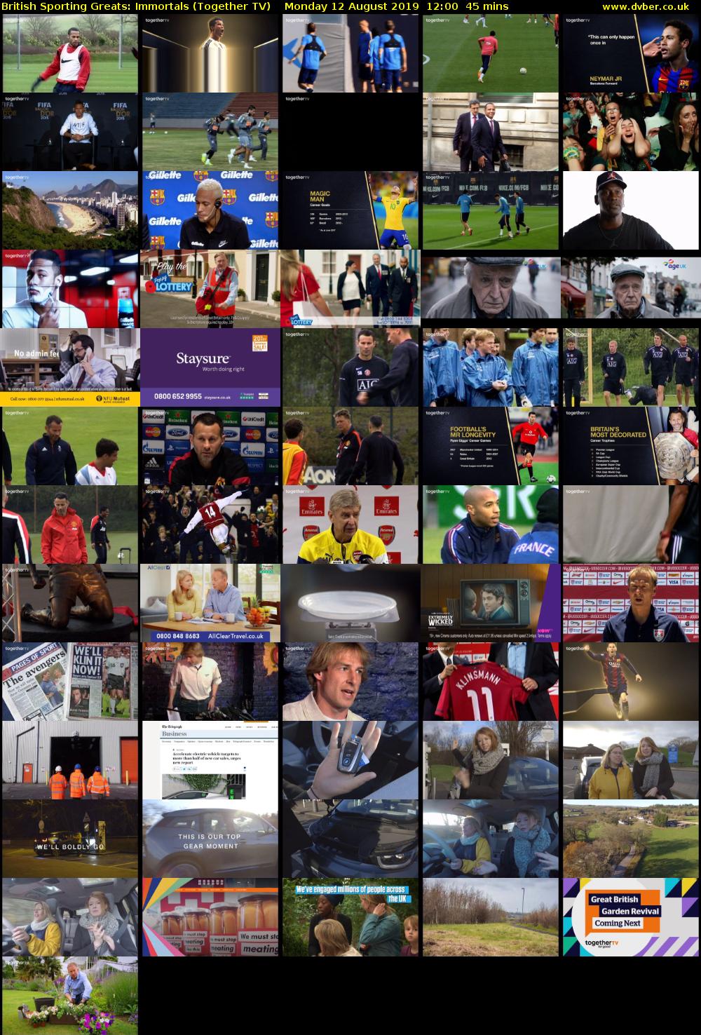 British Sporting Greats: Immortals (Together TV) Monday 12 August 2019 12:00 - 12:45