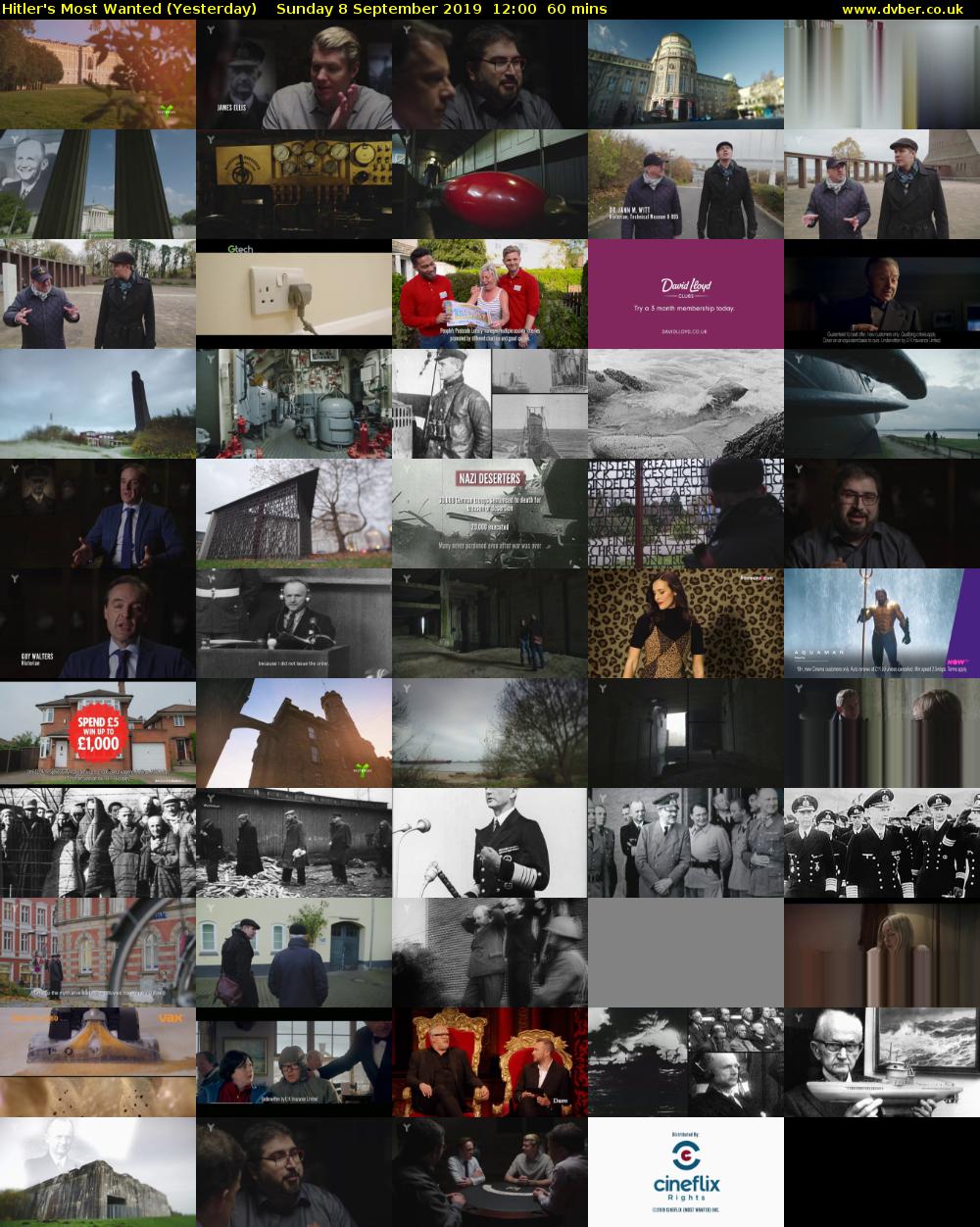 Hitler's Most Wanted (Yesterday) Sunday 8 September 2019 12:00 - 13:00