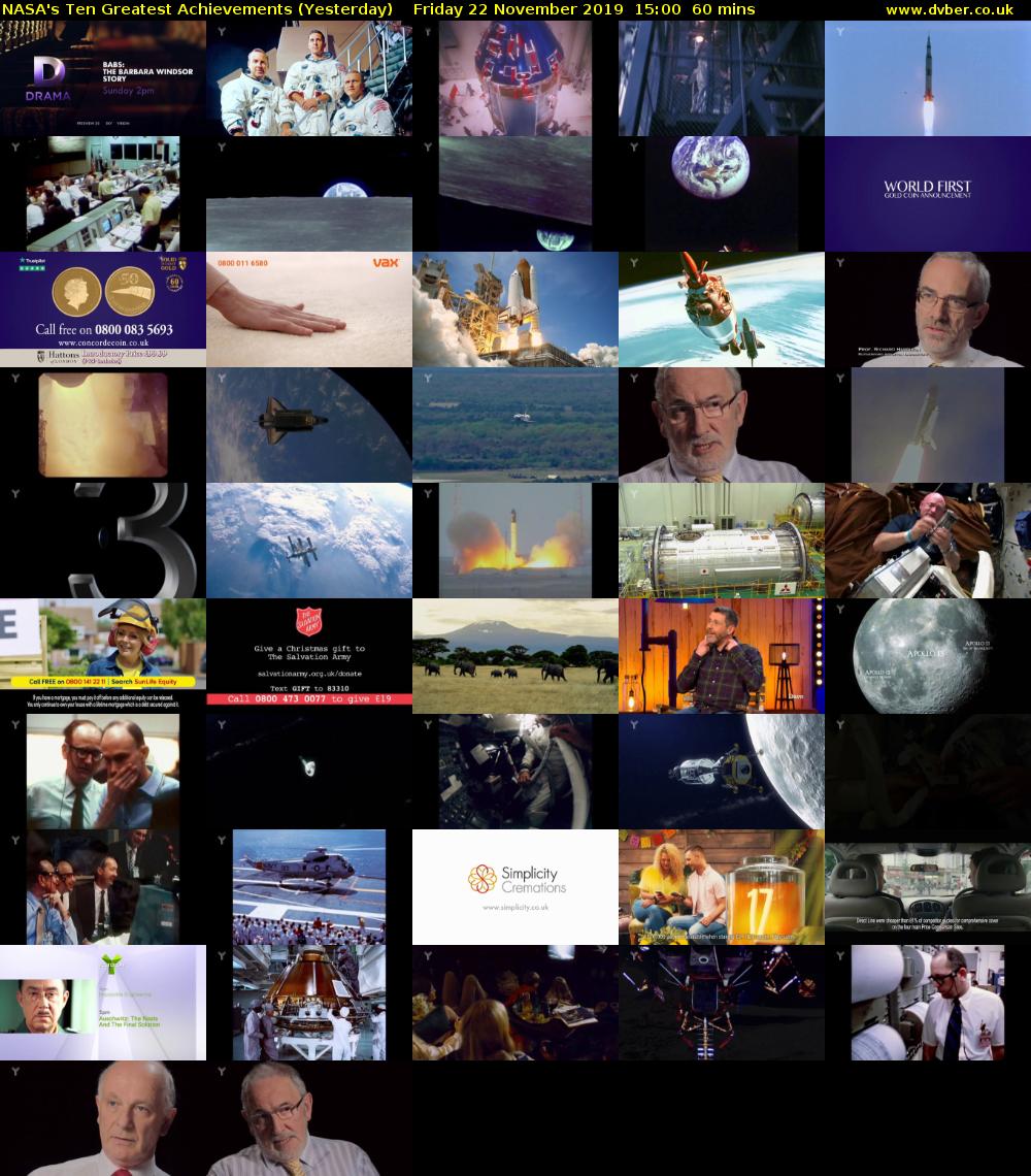 NASA's Ten Greatest Achievements (Yesterday) Friday 22 November 2019 15:00 - 16:00