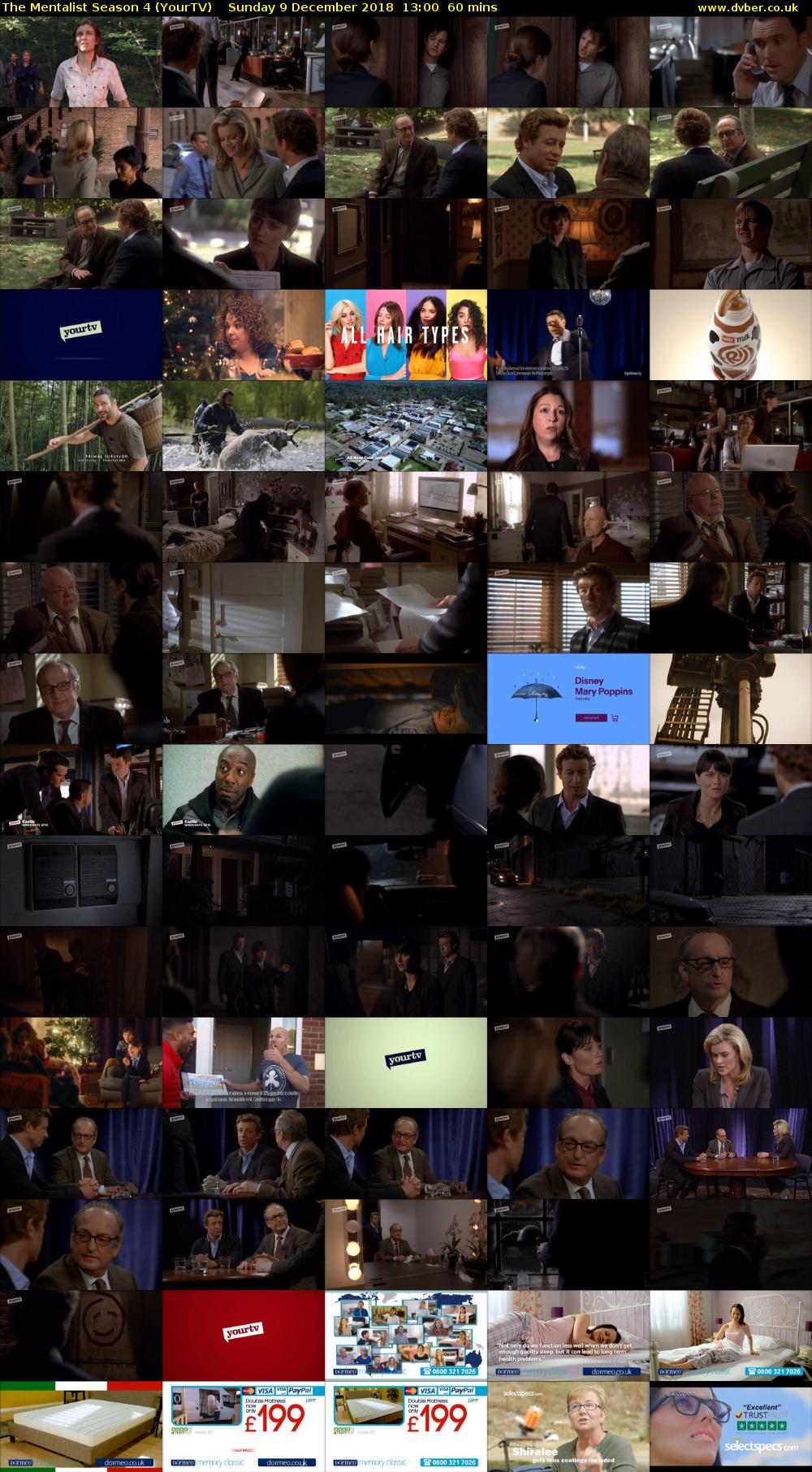 The Mentalist Season 4 (YourTV) Sunday 9 December 2018 13:00 - 14:00